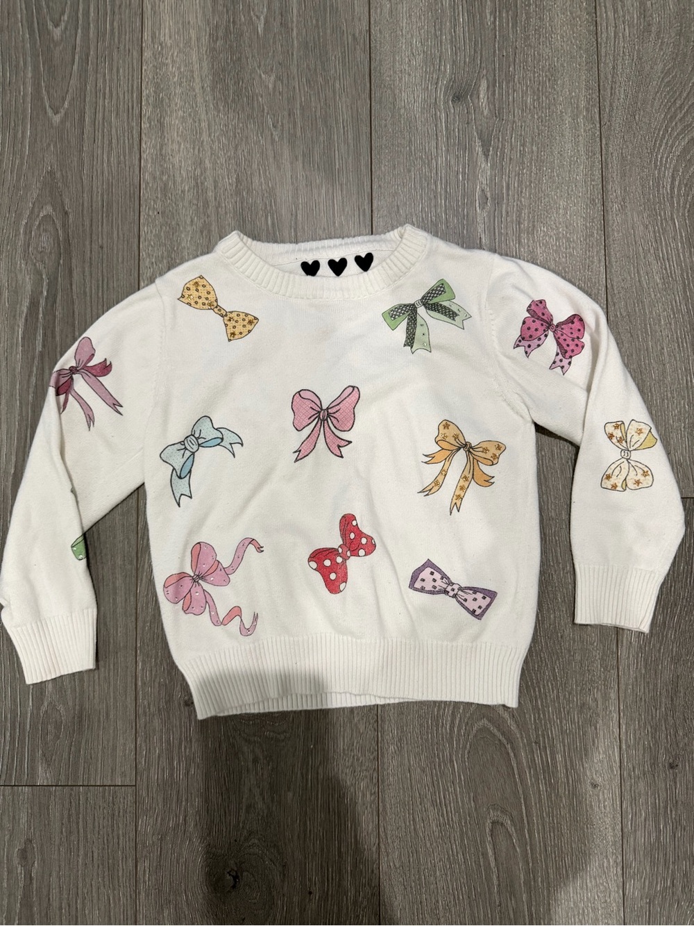 Coco Girls White Sweater with Colorful Bow Prints Size 4